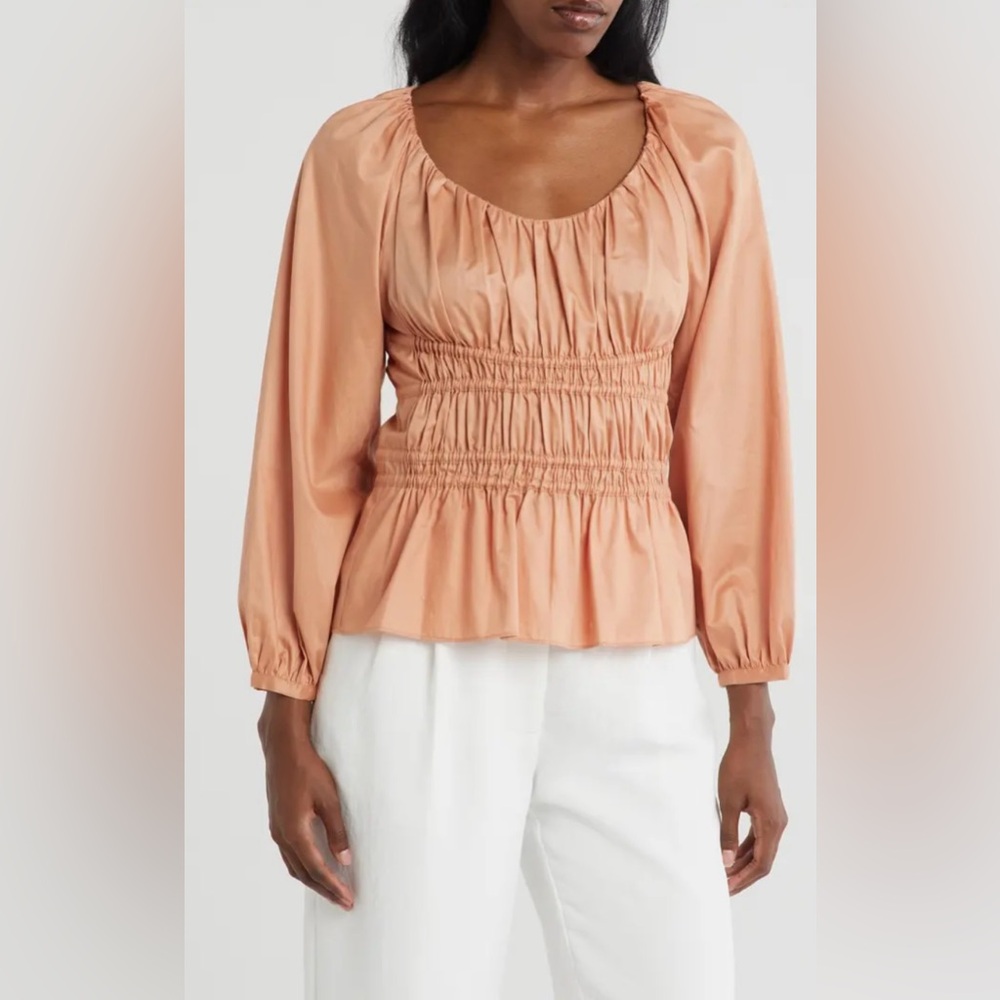 Rebecca Taylor Smocked Peplum Top